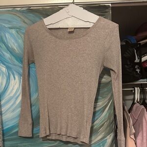 Women's Ribbed Long Sleeve Top - Grey